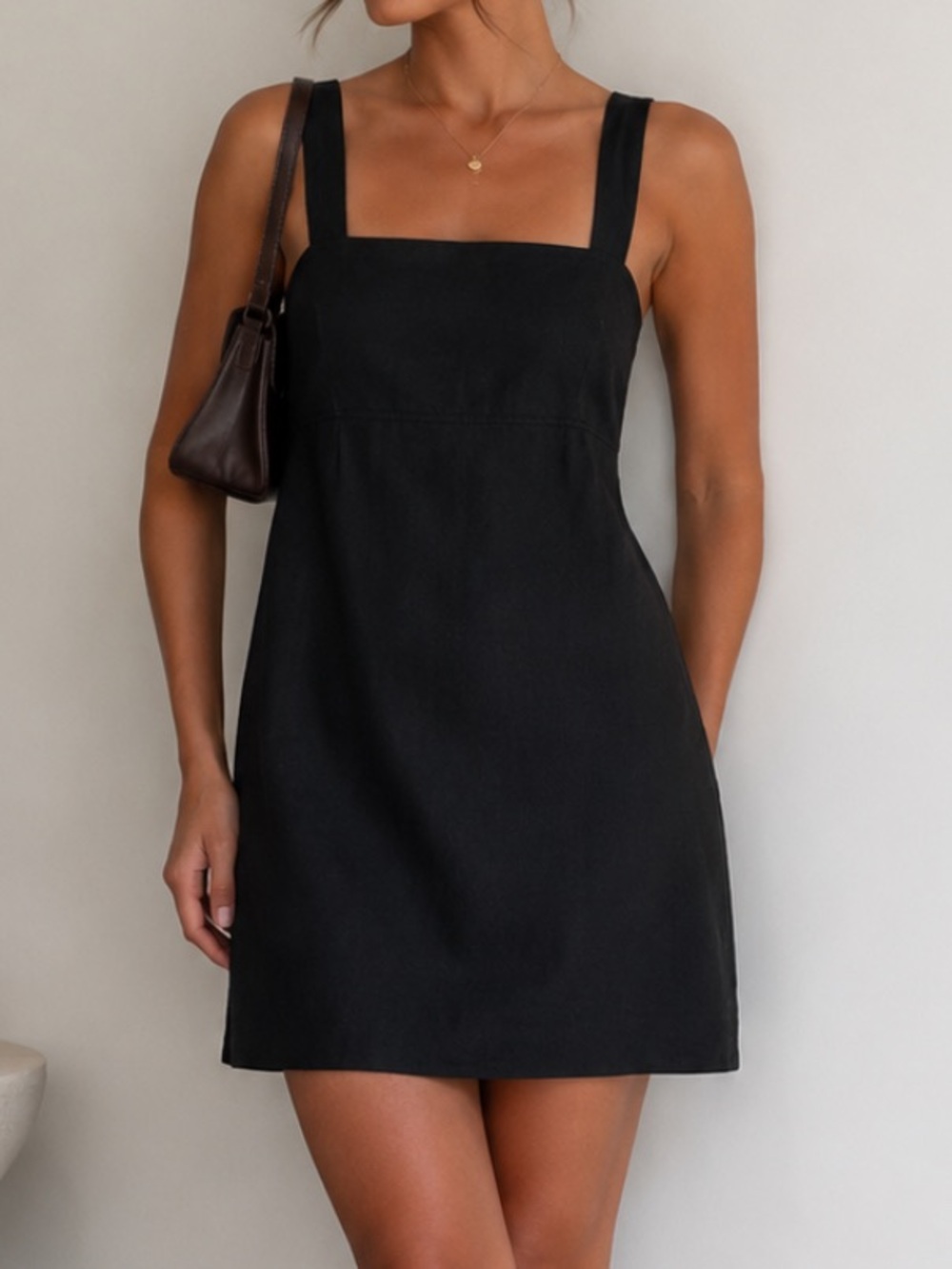 Uniqlo Women’s Linen Blend Black Sleeveless Mini Dress Size XS Minimalist 90’s